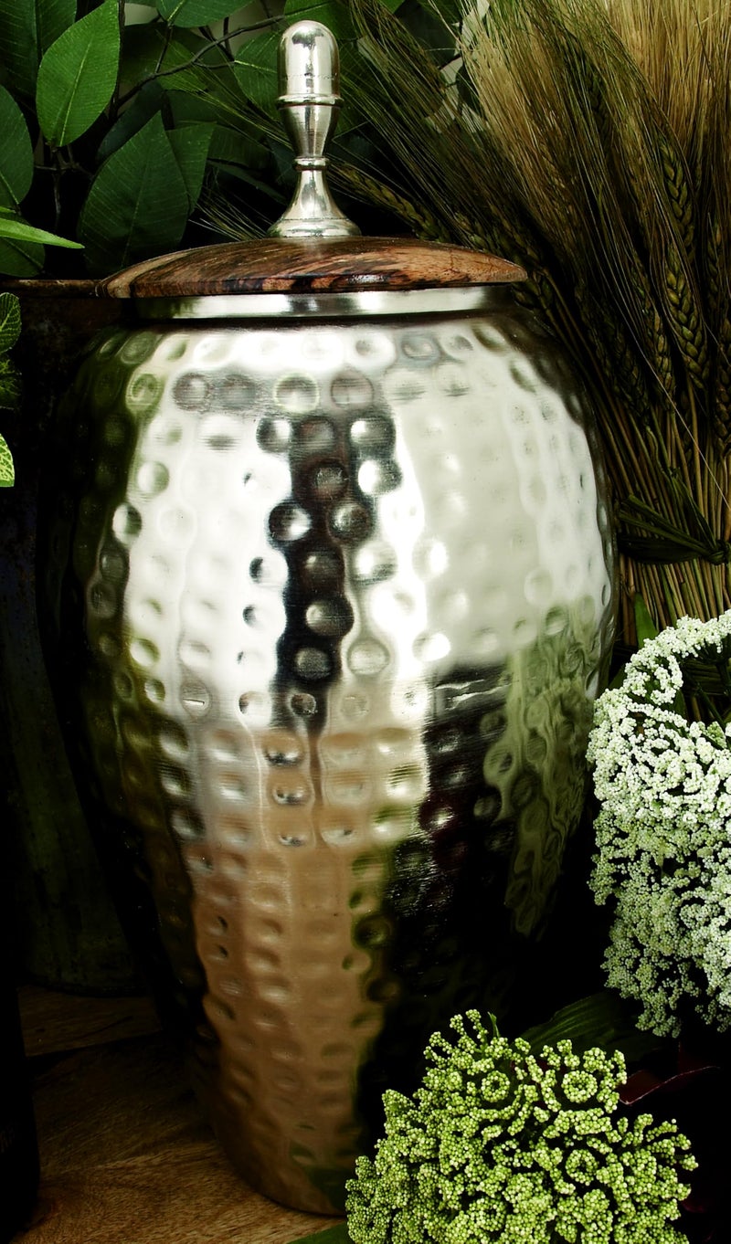 Deco 79 Metal Living Room Decorative Jars Decorative Container, Jar with Lid 7" x 7" x 16", Silver - Image 3